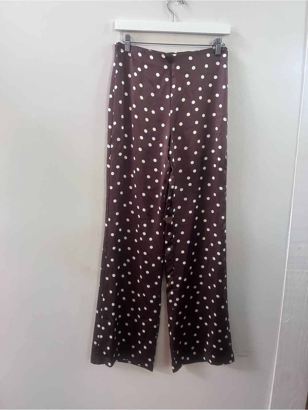 Zara brown silky satin polka dot pants small